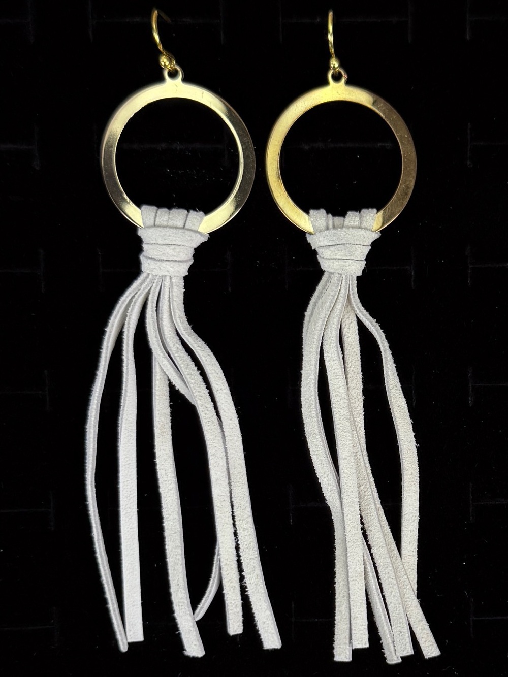 Bohemian chic, goldtone and off-white fringe pierced earrings